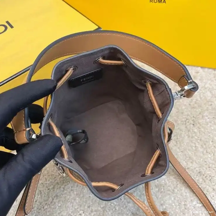 Affordable FF Mini In Khaki Bag Bucket Calf Motif Tresor Fendi Mon Leather 0404 HOT SALE